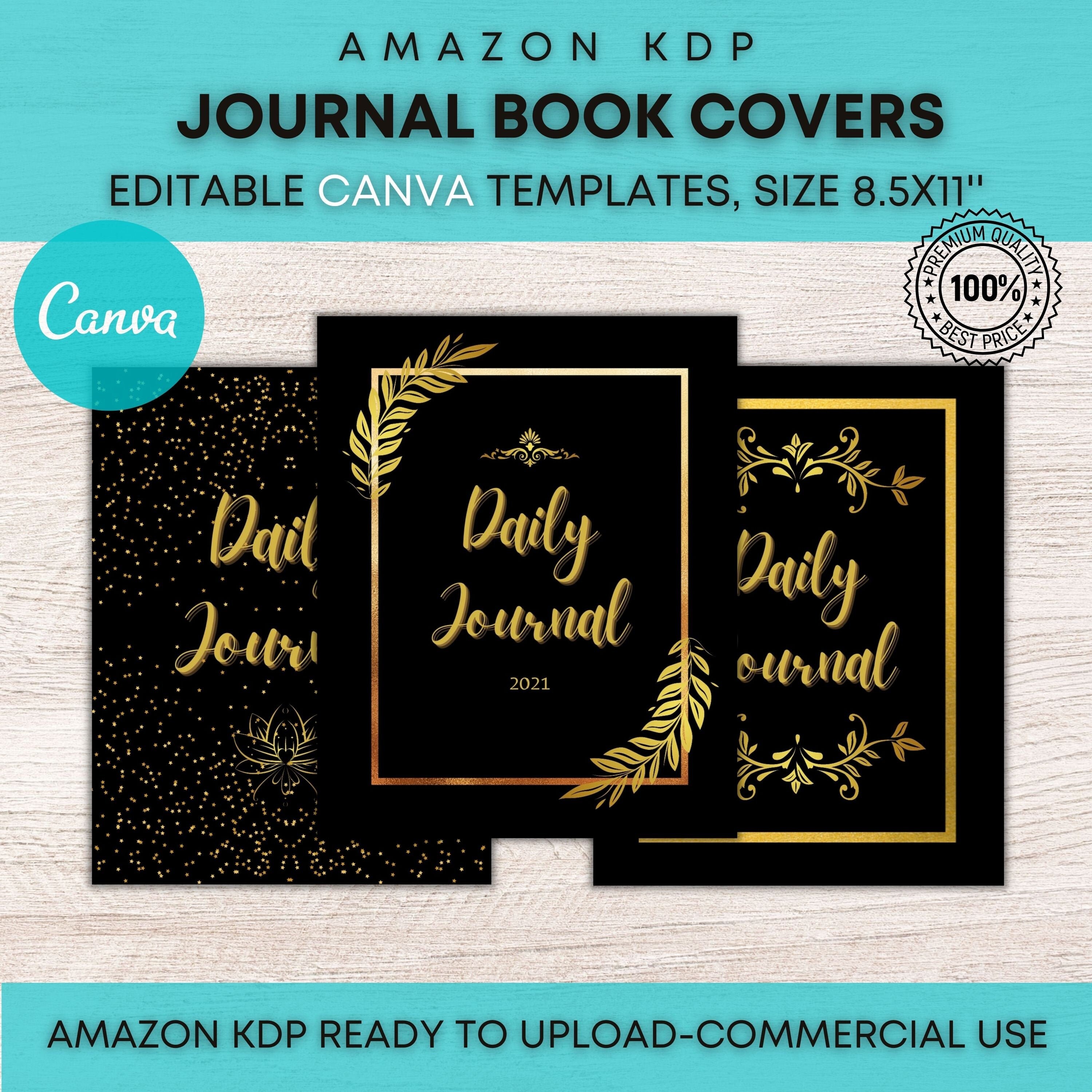 Paperback Book Cover Bundle Black Journal KDP 8.5x11'' Digital Ebook