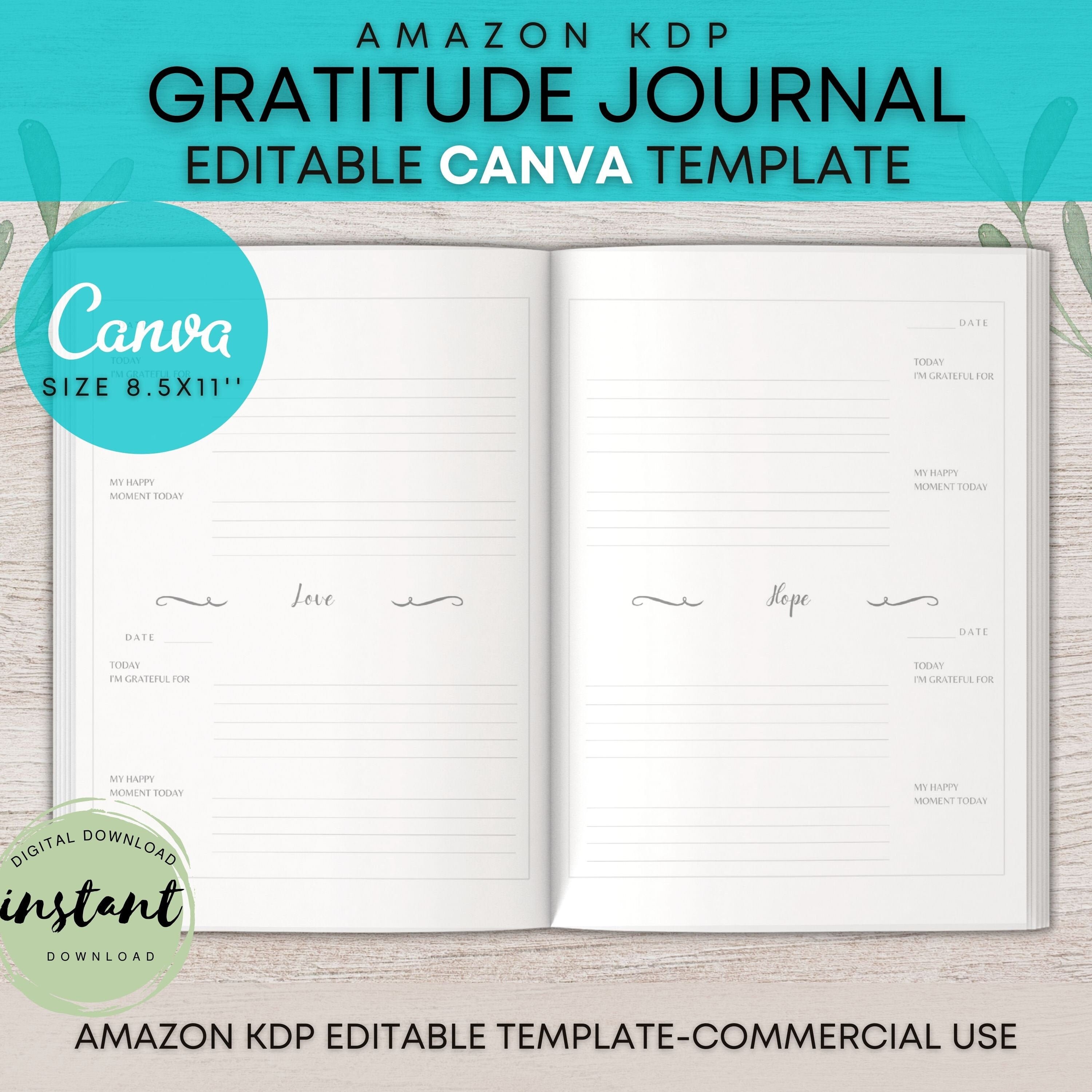 Canva Template Daily Gratitude Journal Kdp Interiors Size Etsy