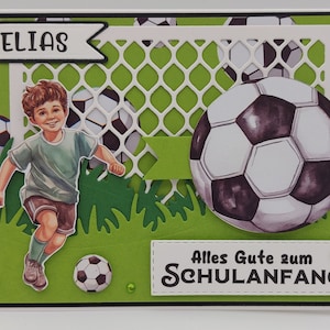 Personalisierte Einschulungskarte mit Fußball-Motiv - Handgefertigte Karte- , Schulanfang, Geburtstagskarte