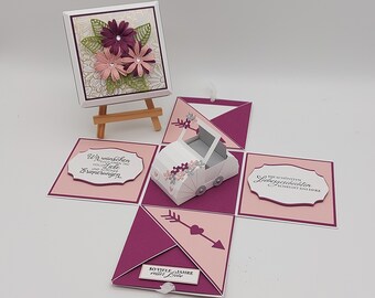 Explosionsbox Hochzeit, Hochzeitsgeschenk, Geld Gutscheinverpackung, Hochzeitsauto