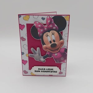 zauberhafte Geburtstagskarte mit Minnie Maus, Kindergeburtstag  Glückwunschkarte