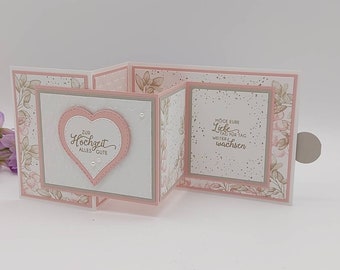 Extravagante tarjeta de boda con tarjeta extraíble para escribir, hecha a mano, tarjeta de felicitación de boda, incluye sobre.