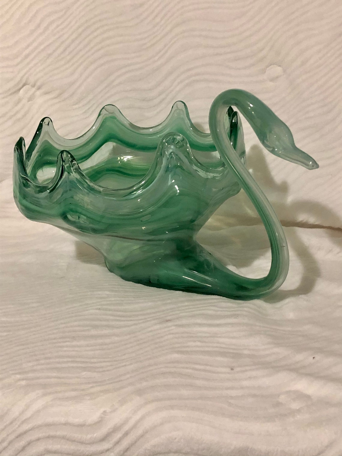 Swan Vintage Murano Style Green Glass Bowl/vase Etsy