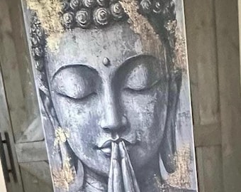 Praying Buddha Door Banner: Zen Meditation Wall Art, Yoga Studio Decor
