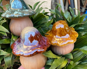 Mushroom Garden Deco/Garden Art/Altar Piece/Fairy Shroom/Shrooms/Set of 3/ Longevity