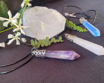 Colgante Crystal Point: Cuarzo rosa, amatista, opalita, piedras curativas