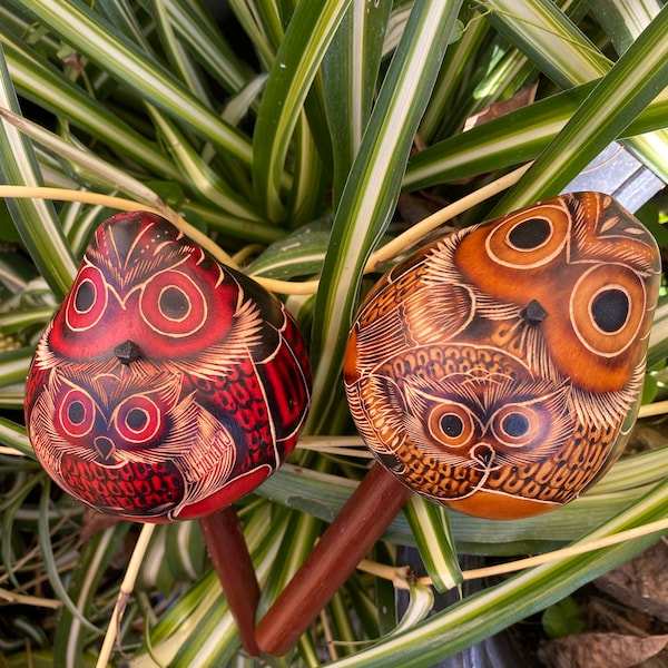 Peruvian Owl carved gourd rattle/ ceremonial/ shamanic/shaker/Peruvian/sound healing/sound journey/alchemy/ Owl Rattle/Gourd rattle