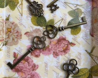 Skeleton Keys Set: (6) Bronze Antique Style Keys for Crafting