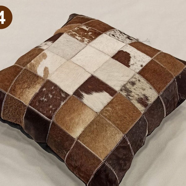 100% natural genuine cowhide pillow cover, Quality 16''x16' incher hair-on leather pillow, Cowhide Home Décor Pillows