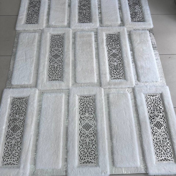 Luxury White Silver Plush Rug - Living Room Carpet - Scandinavian Area Rug - Soft Shaggy White Rug - Non Slip Plush Rug- Christmas Gift İdea