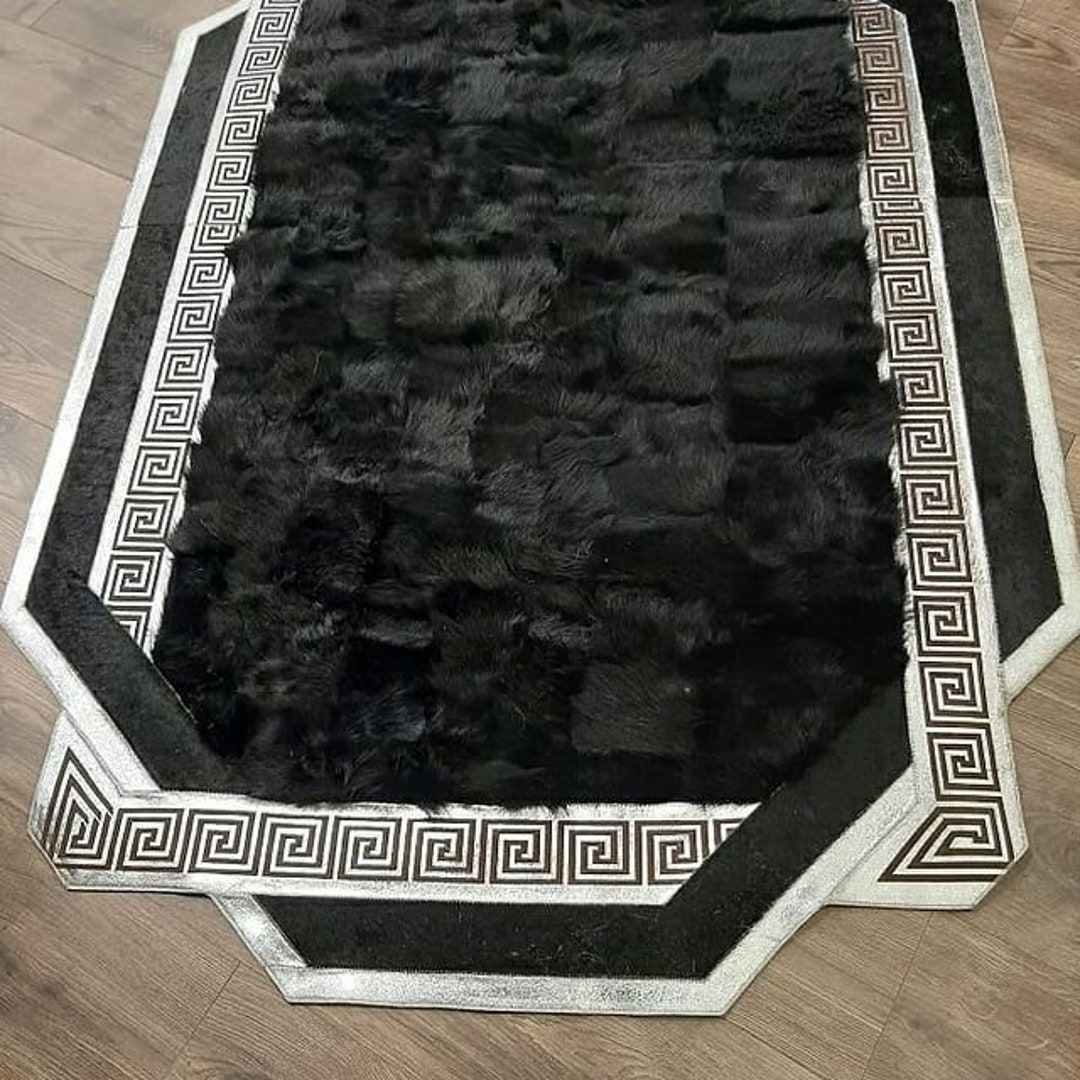 Luxury Black Gold Large Sheepskin Area Rug 9x12, Soft Shaggy White Area