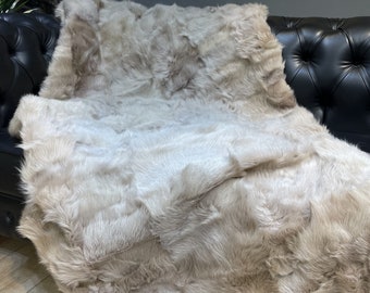 Ultra Soft High Quality Leather Beige Natural Sheepskin Blanket, Cozy Fur Throw Blanket, Soft Fur Bed Cover, Kingsize Blanket, Gift idea