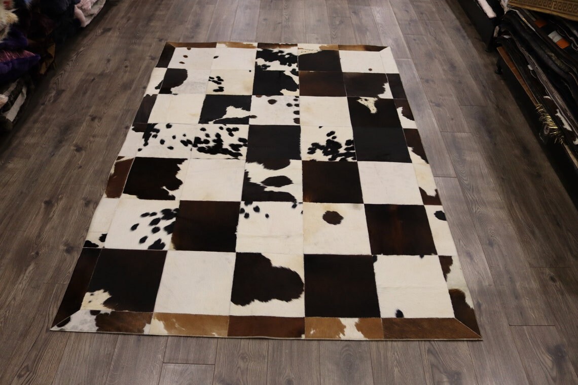 Tricolor Cowhide Rug Handmade Leather Cowhide Rectangular Etsy