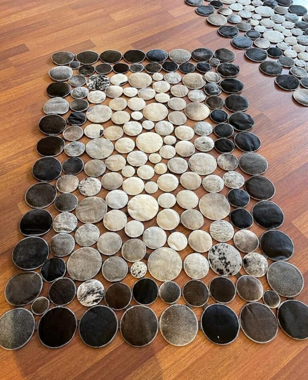 Handmade Cowhide Rug, Tricolor Area Rug, Patchwork Rug for Living Room