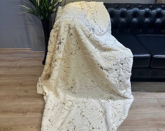 Lanzamiento de manta de piel sintética de felpa de oro blanco de lujo, colcha de cubierta de sofá de piel hecha a mano personalizada, manta esponjosa, manta de felpa suave