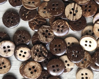 Brown Coconut Shell Buttons 15mm Natural Shell buttons for Blouses, Cardigans, Shirt Buttons, Clothing Accessories, UK