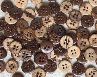 Coconut shell buttons. Fun, quirky & eco friendly. || Natural arts and crafts. 15mm (biodegradable) Coconut crafts. Hemp