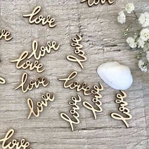 10/15/20/50  Eco Rustic wooden love embellishments, 25mm wood love confetti, natural wood decoration, wedding table confetti embellishments