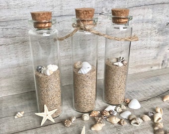 Handmade Mini Beach sand Bottle, Beach in a bottle Cork Sea Glass Shell Northern Ireland Nautical Natural Wedding Favours, Perfect gift. UK