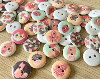 1,5 cm Vos, Bosknopen, Houten, Herfstknopen, eigenzinnig, Dierenontwerp, cartoonvossen, dieren, Kinderknopen, vogels, bladeren, herfst