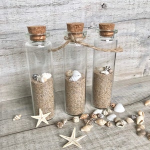 Handmade Mini Beach sand Bottle, Beach in a bottle Cork Sea Glass Shell Northern Ireland Nautical Natural Wedding Favours, Perfect gift. UK