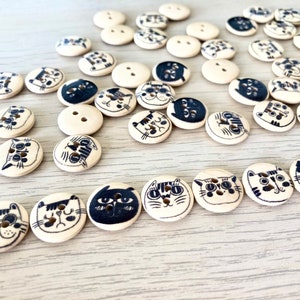 Botones de gato de 1,5 cm, de madera, con forma de gatito, originales, con diseño de animal, de gato de dibujos animados, botones de animales, botones para niños
