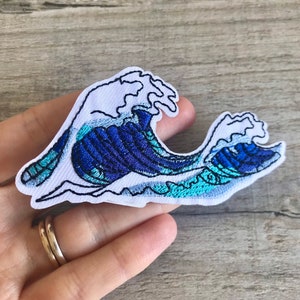 Sea Wave Iron-On Patch, Ocean Wave Badge, Surf Wave Patch, Decorative Patch, DIY Embroidery, Embroidered Applique, Surf Gift, Sea Lover Gift