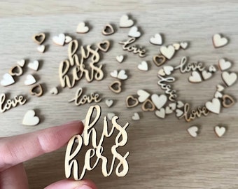 Rustic His and Hers Wedding table confetti, Wooden Cut outs, for wedding favours, wedding table, Bridal Shower. Wedding table decoration. UK