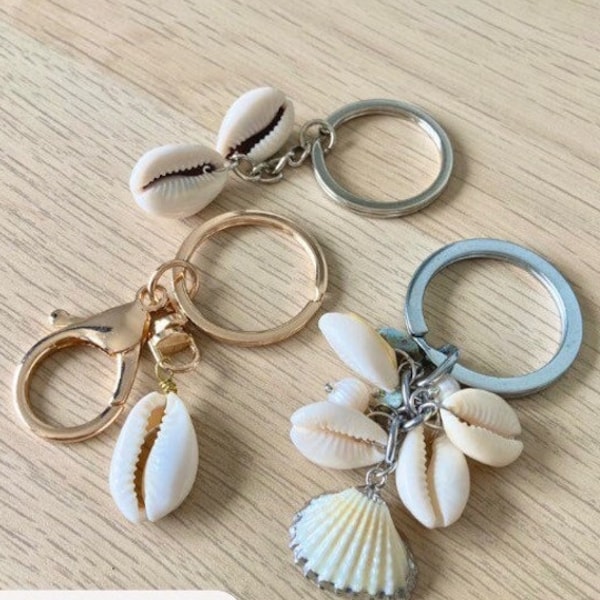 Sea Shell keyring, Choose your shell. Unique each one is different. Cowrie shell keyring, Eco friendly. Beachy, Boho, Surfers keychain.gift