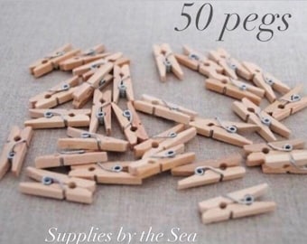 50 Mini Wooden Pegs, Rustic DIY Craft Supplies