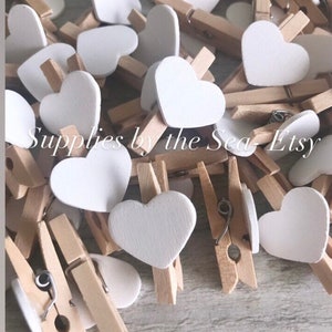 10 Mini wooden heart pegs, rustic DIY, arts and crafts, gift tag, shabby chic wedding decor. Natural crafts supplies. White love hearts.gift