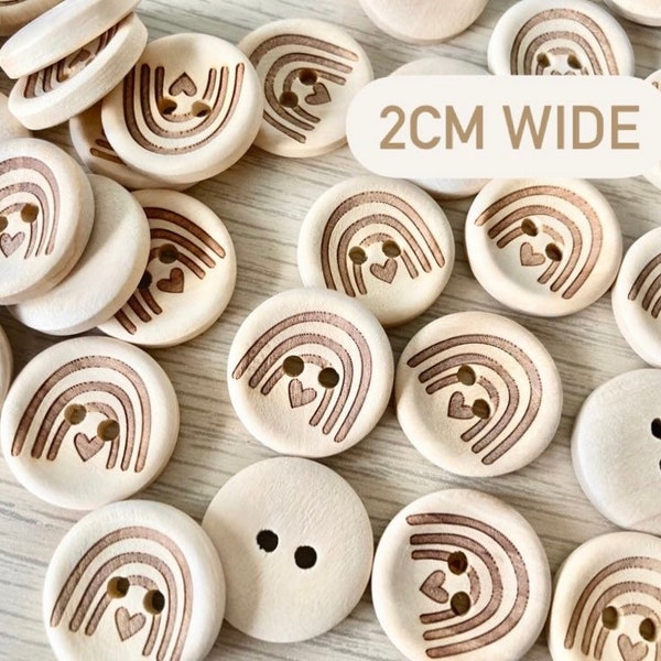 5/10 Raw wood Rainbow Buttons 2cm  || Natural wood buttons for Blouses, Cardigans, Shirt Buttons, boho accessories, 2 hole | love heart kids