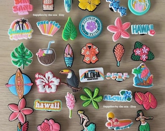 Adornos para zapatos estilo Hawái tropical / Adorno femenino para zuecos, lindo pin para zapatos, rosa, surf, viajes, naturaleza, playa, verano, palmeras, flor, Reino Unido