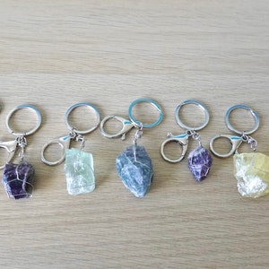 Semi precious stone keyrings. Natural Citrine, Amethyst, Fluorite, Lapis Lazuli. Unique gift. Eco-friendly copper wire. Split key rings. UK