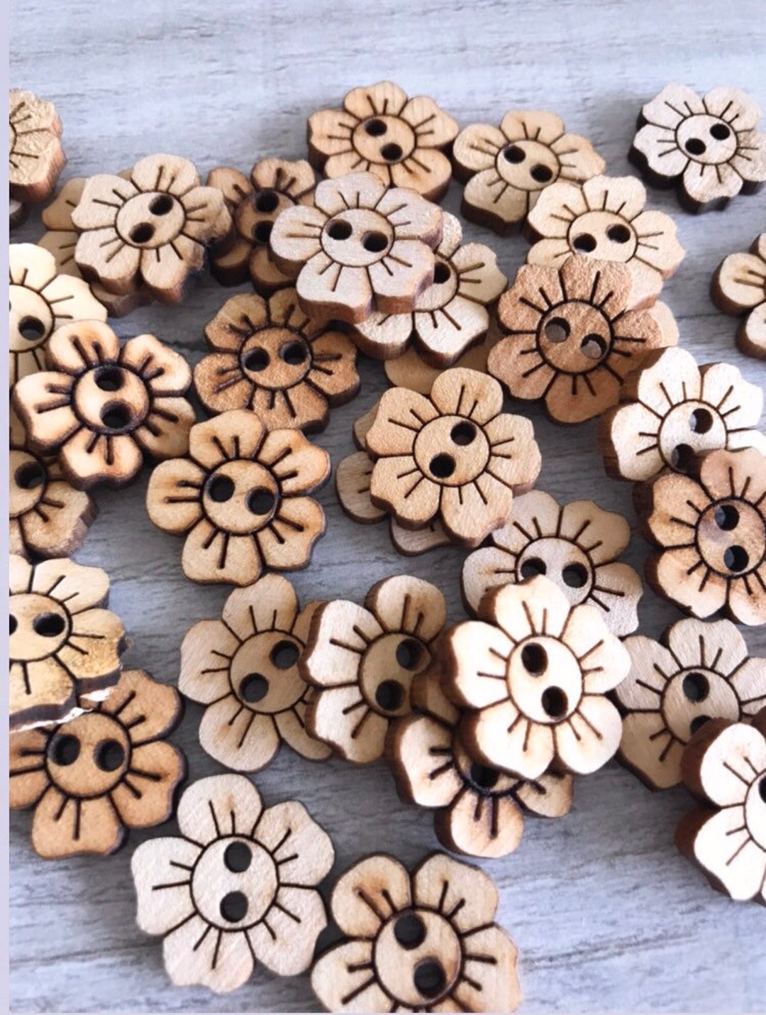 Wooden Flower Buttons: Rustic Daisy Charms (set of 5) - Etsy