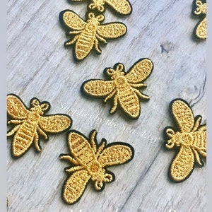 3.3 cm ゴールド / シルバー ビー パッチ || 刺繍入りアイロン / 縫い付けパッチ || マンチェスター ビー パッチ。ブラック & ゴールド。MCR