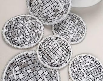 Disco Ball, retro 70s, Embroidered Patch,  Iron-On Badge Appliqué.