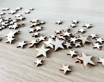 100 Wooden Star Confetti: Rustic Wedding Table Decor (10-20mm)
