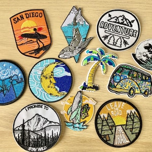 Travel, Surf, Beach Patches | Backpacking Explorer Adventure Camping, Mountains  Embroidered Sew on / Iron on Patch | CHOOSE YOUR DESIGN