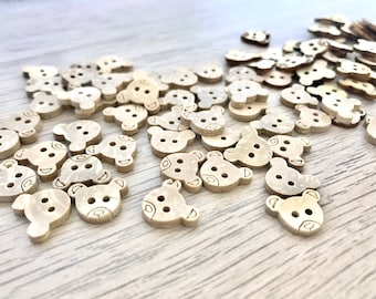 10 Botones de Coco con Forma de Osito de Peluche: 10 mm-12 mm, Madera Natural