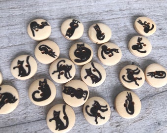 10 Wooden Cat Buttons: Novelty Sewing Supplies (13mm)