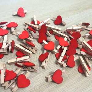 20 Mini RED wooden heart pegs, rustic DIY, arts crafts, gift tag, shabby chic wedding decor, Love hearts Romantic gift decorations
