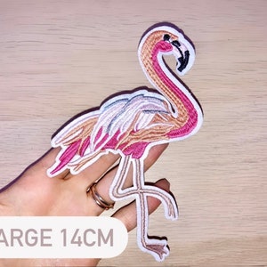 LARGE 14CM Flamingo patch | Girly, Fun, Pink | Quirky | Kids |  Childrens Colourful  Embroidered Sew on / Iron on Patch Badge|tropical bird