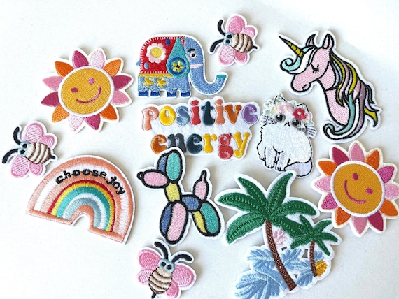 Custom Choice Iron On Patches, Cute Retro Rainbow Unicorn Cat Embroidered Badge for Jackets