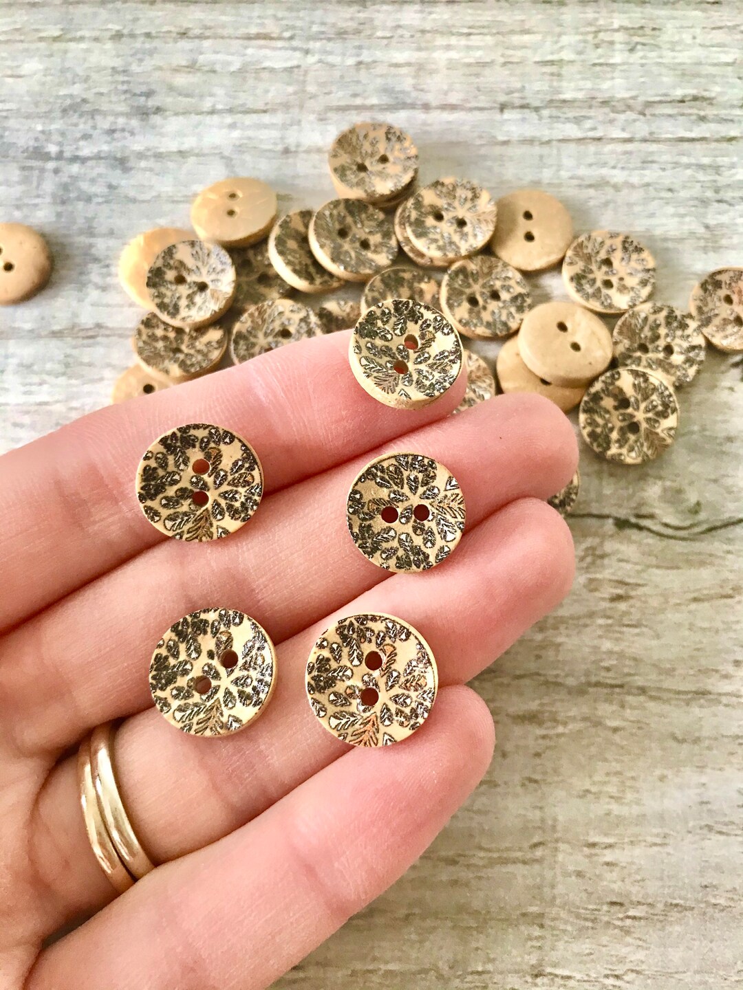 Painted Coconut Buttons 12mm || Leaf Patterns|| Natural Shell / Wood ...