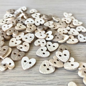 1cm Little Coconut love heart buttons. RUSTIC (10mm) Light wood, baby buttons. New baby buttons. 2 hole