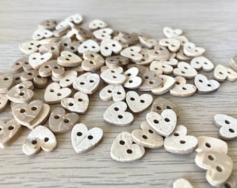 1cm Little Coconut love heart buttons. RUSTIC (10mm) Light wood, baby buttons. New baby buttons. 2 hole