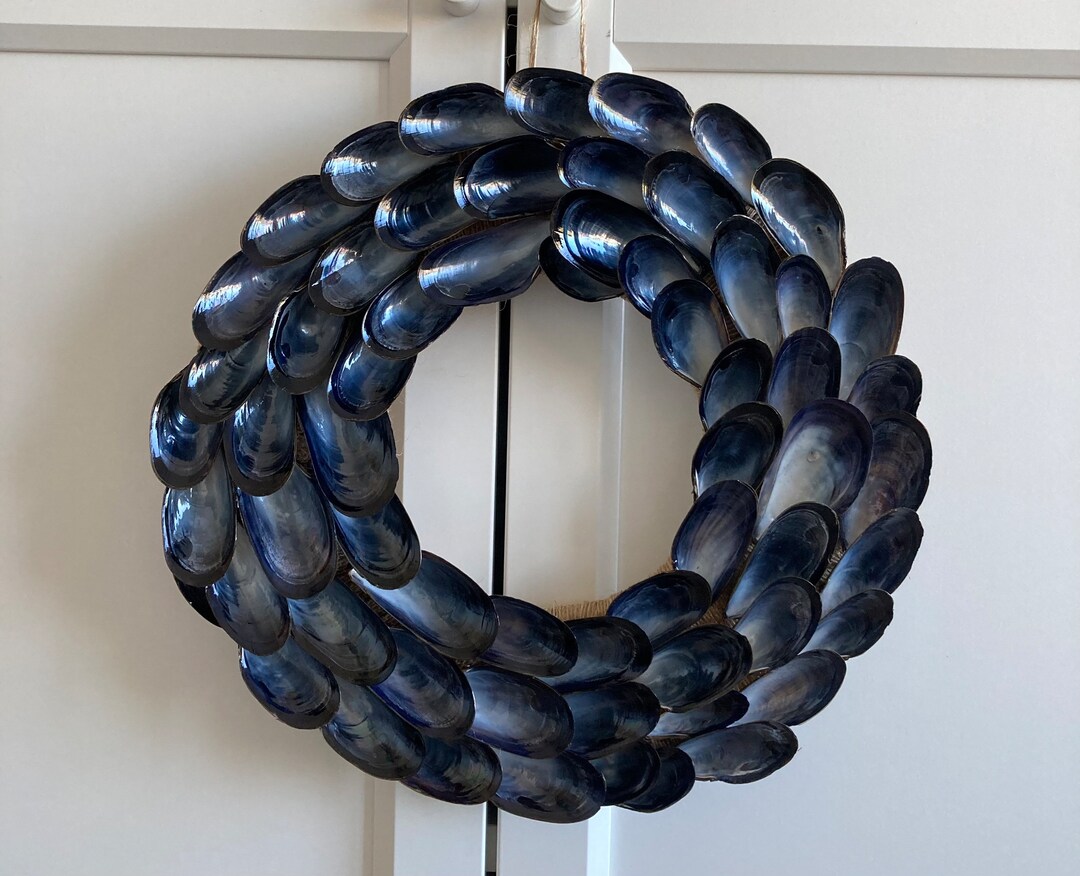 Handmade Mussel Shell Wreath, Shell Wall Hanging. Seaside Beach Home