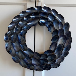 Handmade mussel shell wreath, shell wall hanging. Seaside beach home decor. HANDMADE in the UK, perfect unique gift