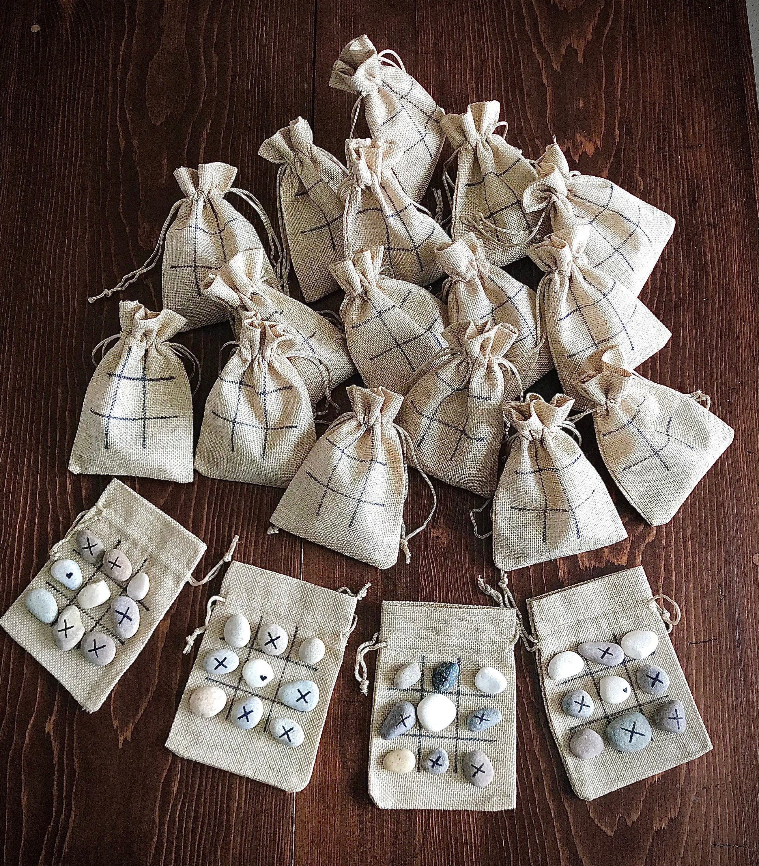 PERSONALISED Gift | Handmade, seaside beach stones, knots & crosses game, hessian jute twine bag WEDDING FAVOURS Scottish Irish